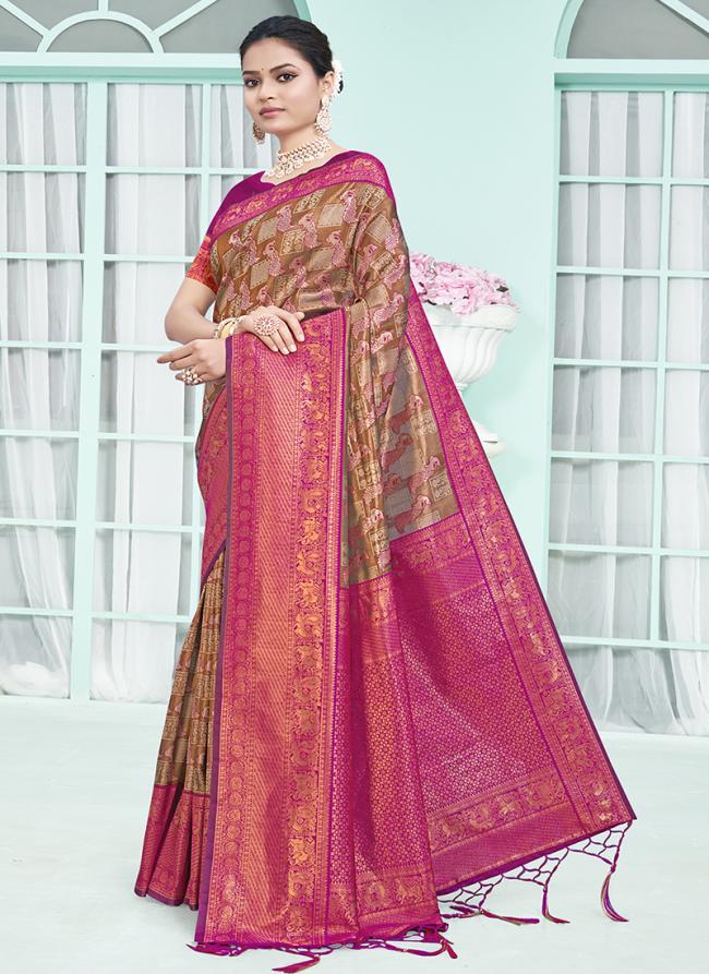 Silk Pink Festival Wear Weaving Saree